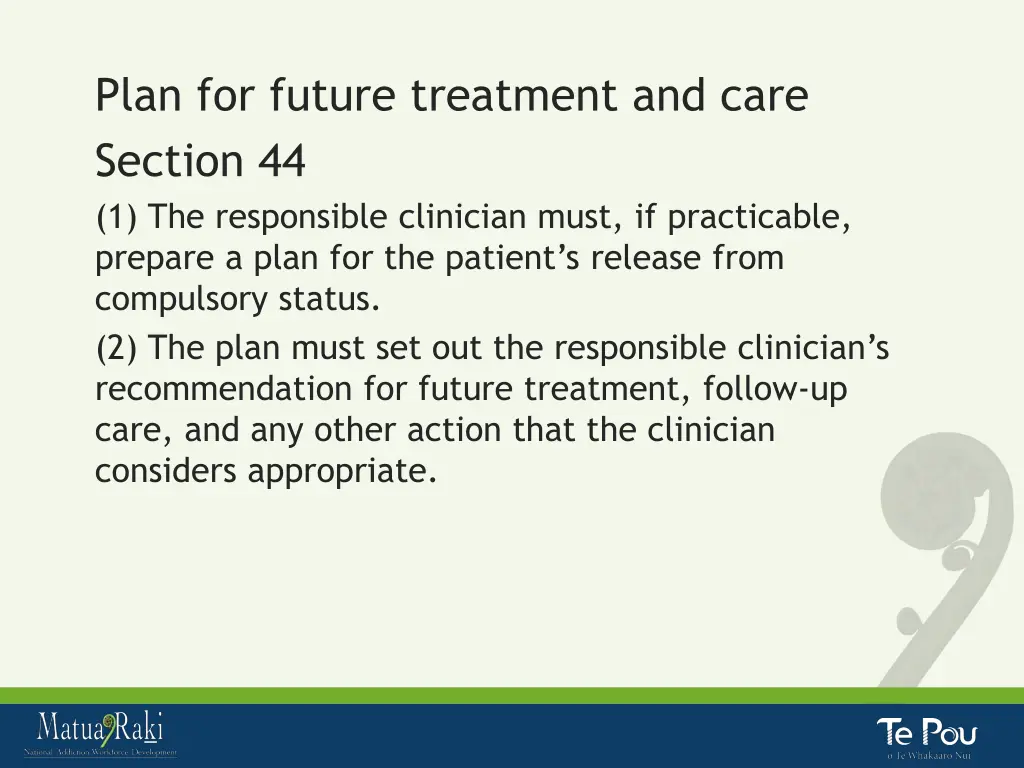 plan for future treatment and care section