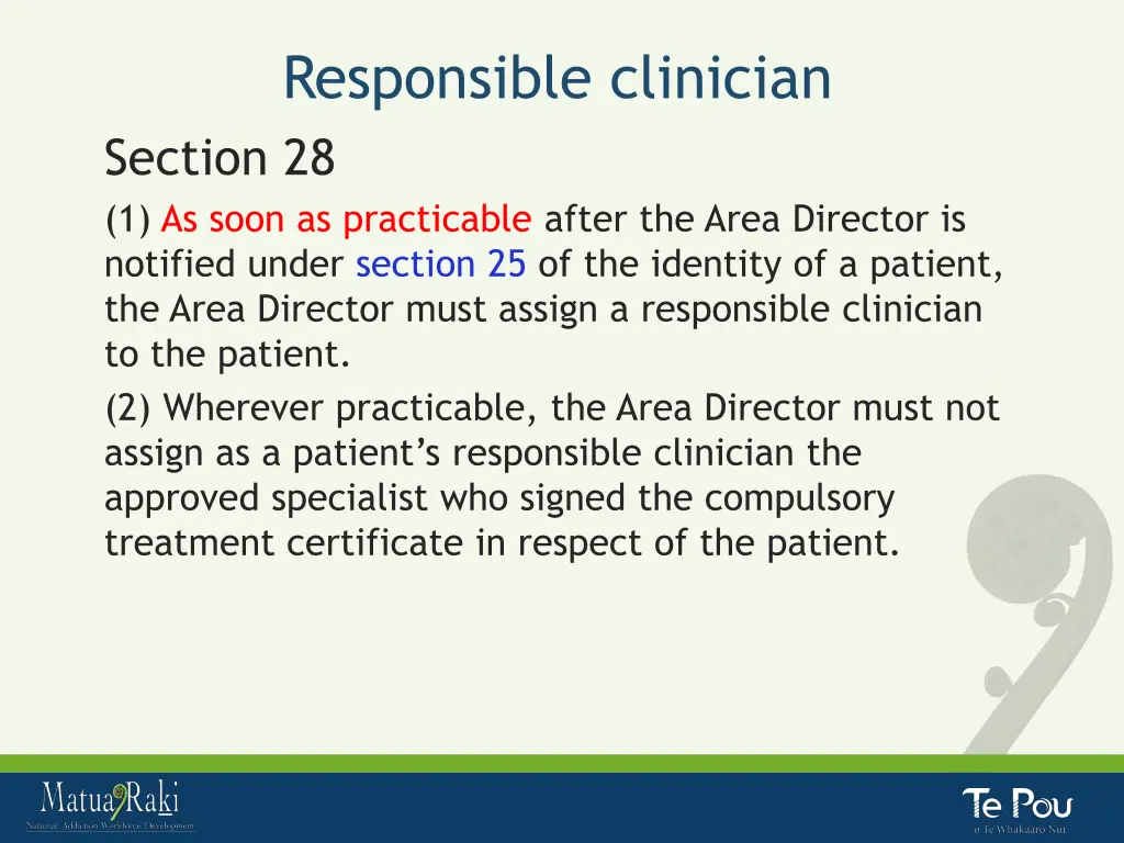 responsible clinician section 28 1 as soon