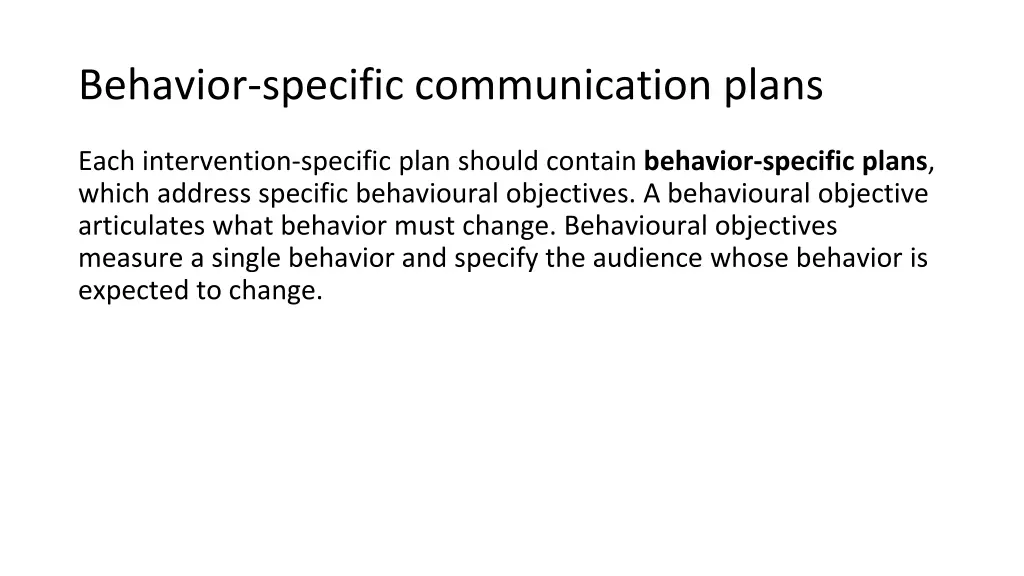 behavior specific communication plans