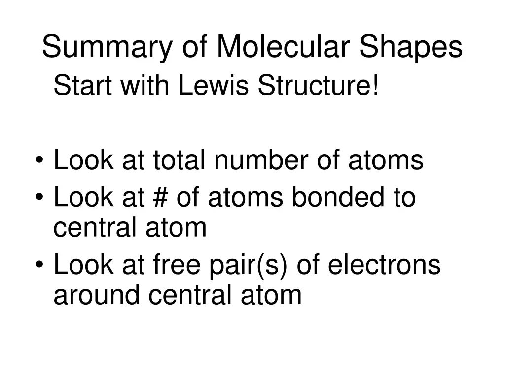 summary of molecular shapes start with lewis