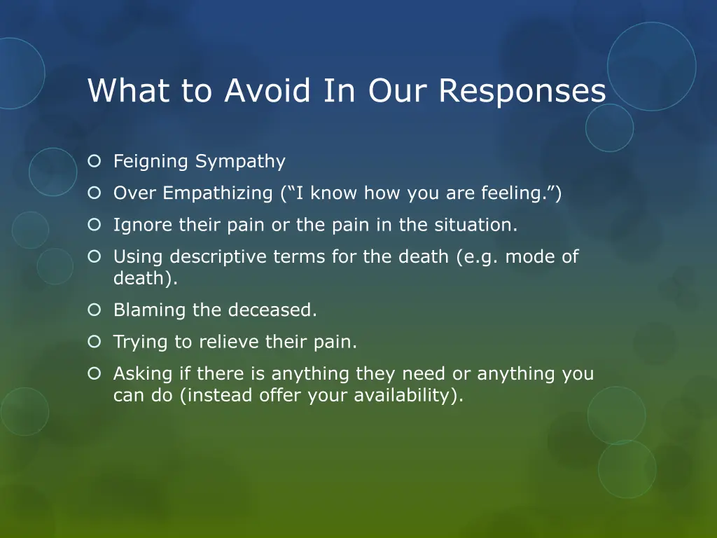 what to avoid in our responses 1