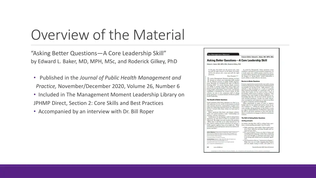 overview of the material