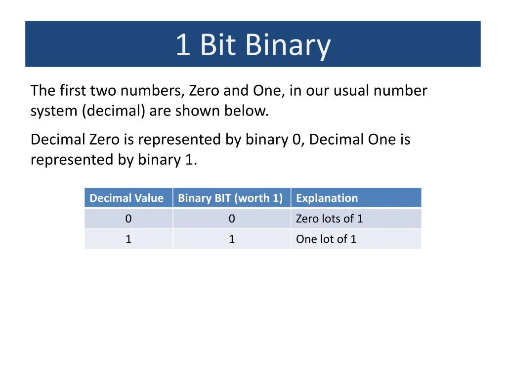 1 bit binary