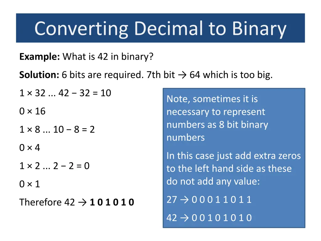 converting decimal to binary 1