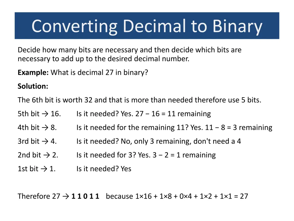 converting decimal to binary