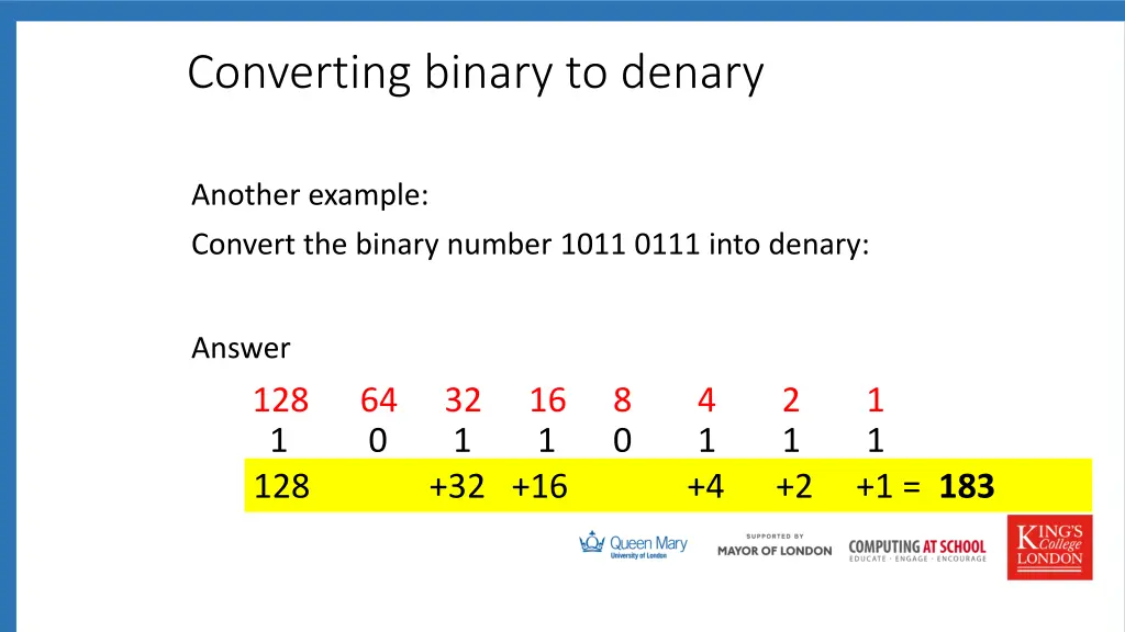 converting binary to denary