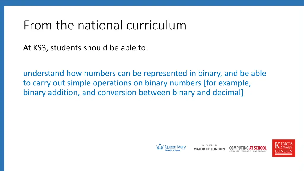 from the national curriculum