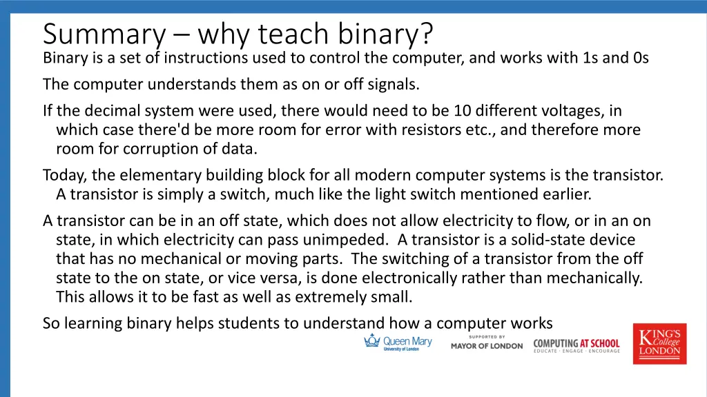 summary why teach binary binary