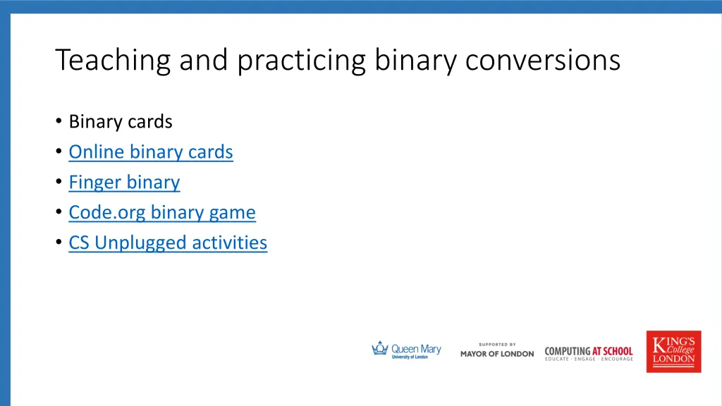 teaching and practicing binary conversions