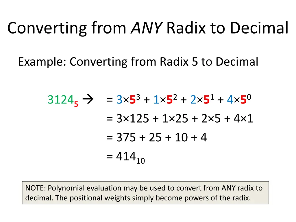 converting from any radix to decimal