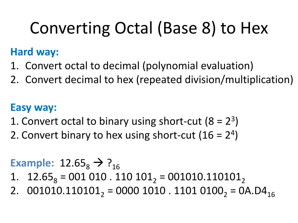converting octal base 8 to hex