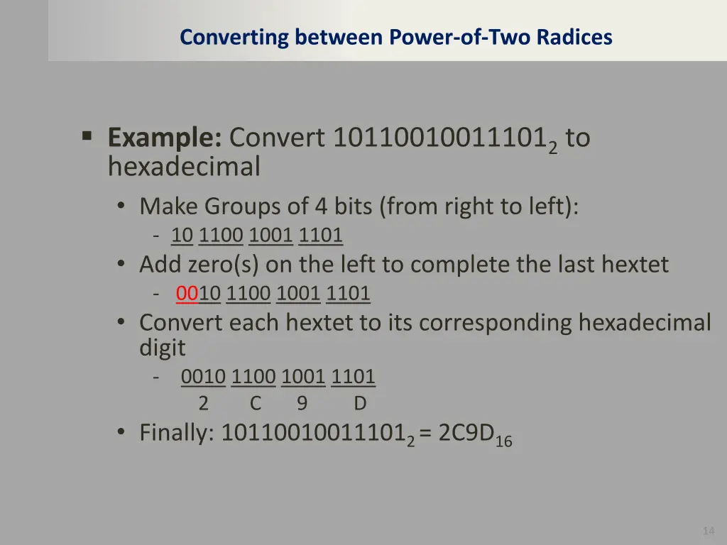 converting between power of two radices 2