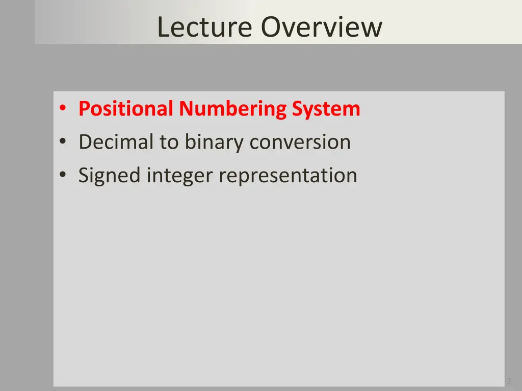 lecture overview