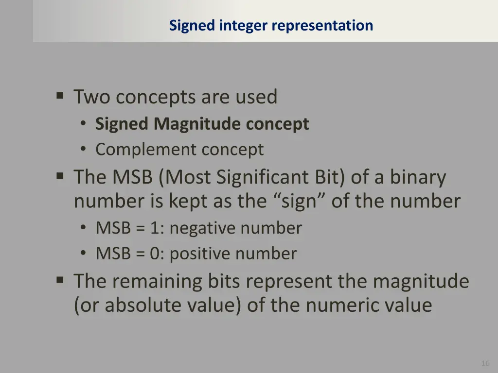 signed integer representation