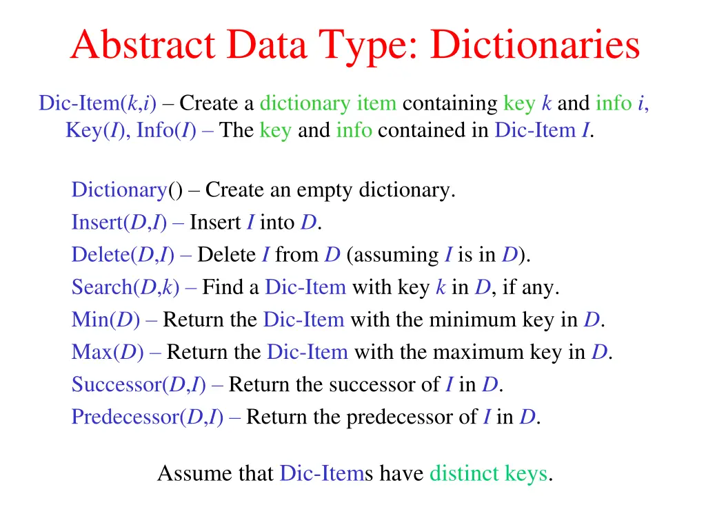 abstract data type dictionaries