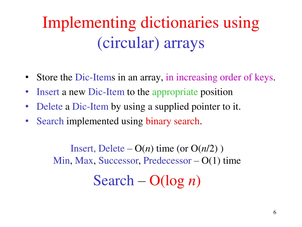 implementing dictionaries using circular arrays