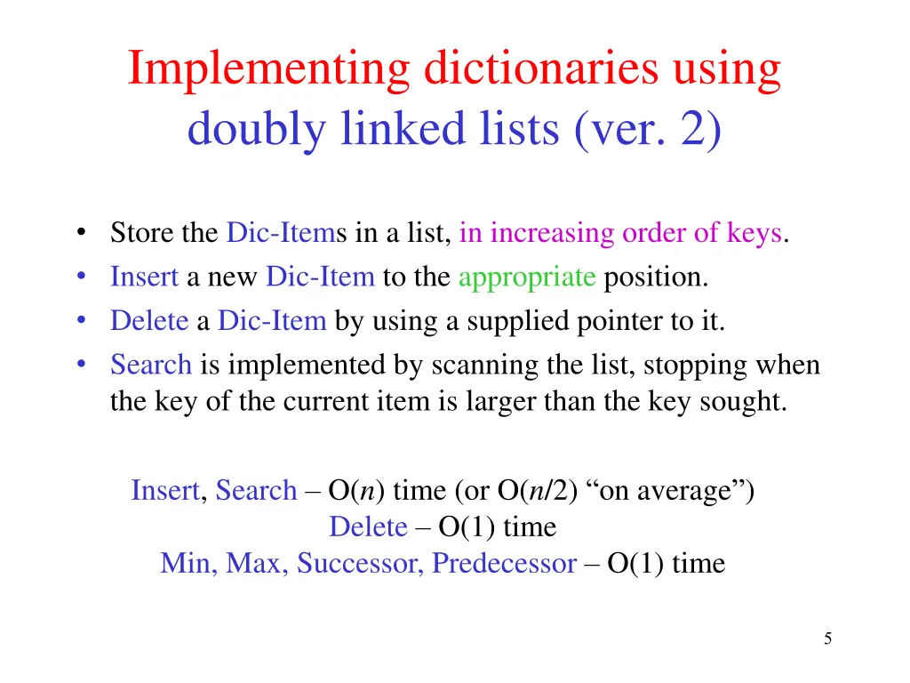 implementing dictionaries using doubly linked 1