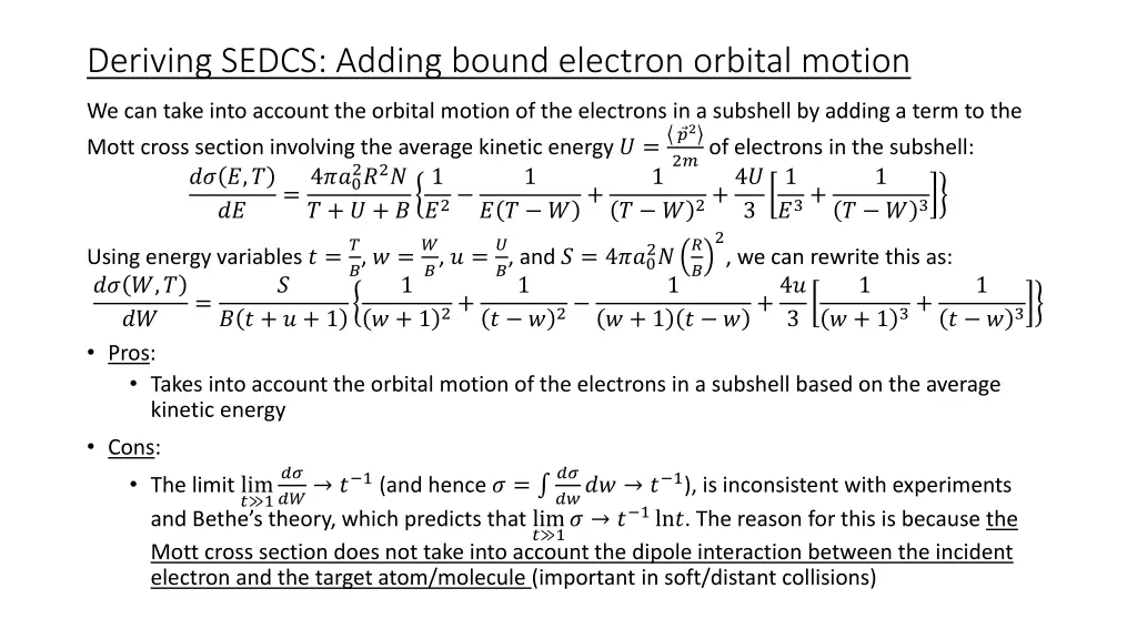 deriving sedcs adding bound electron orbital