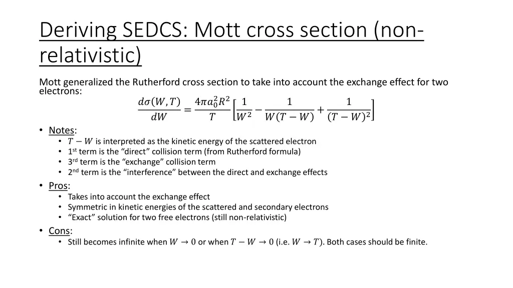 deriving sedcs mott cross section non relativistic