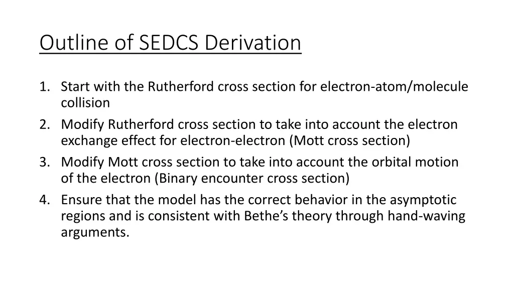 outline of sedcs derivation