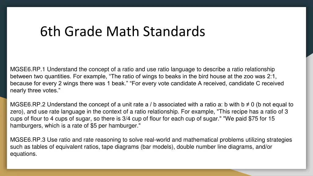 6th grade math standards