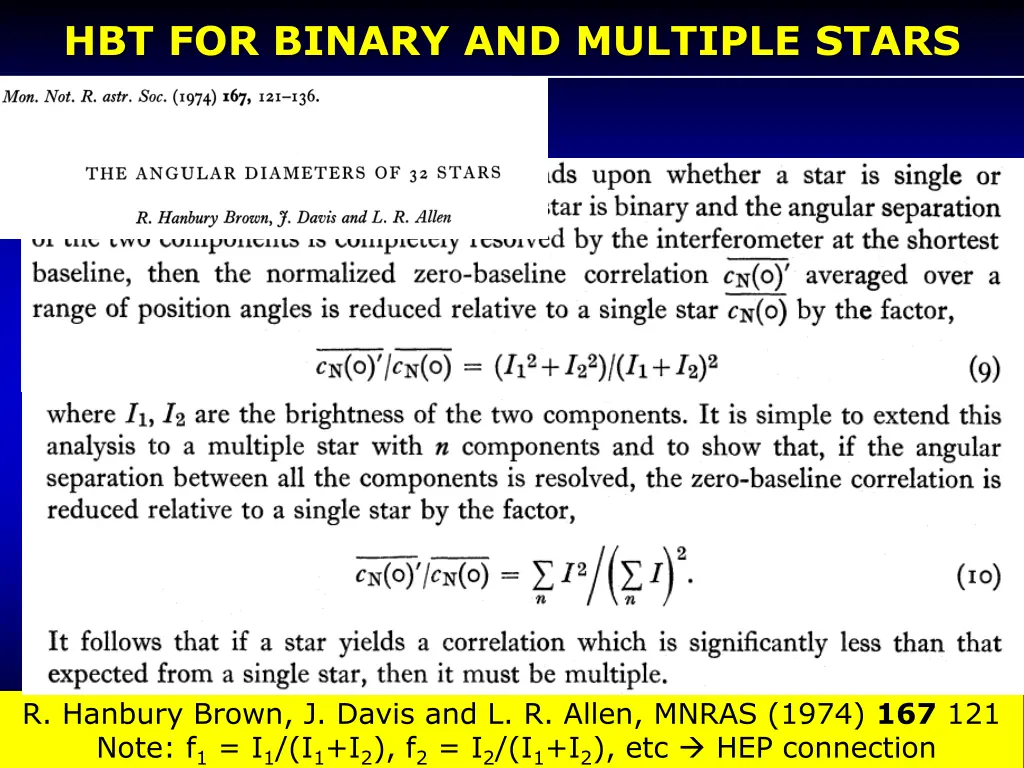 hbt for binary and multiple stars 1
