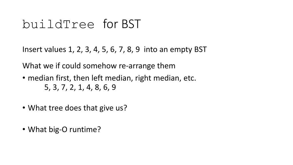 buildtree for bst 1