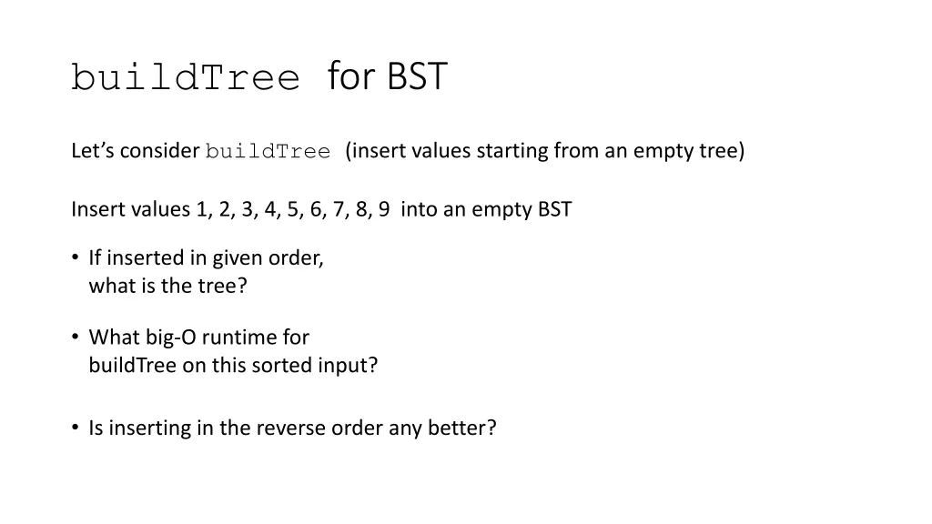 buildtree for bst