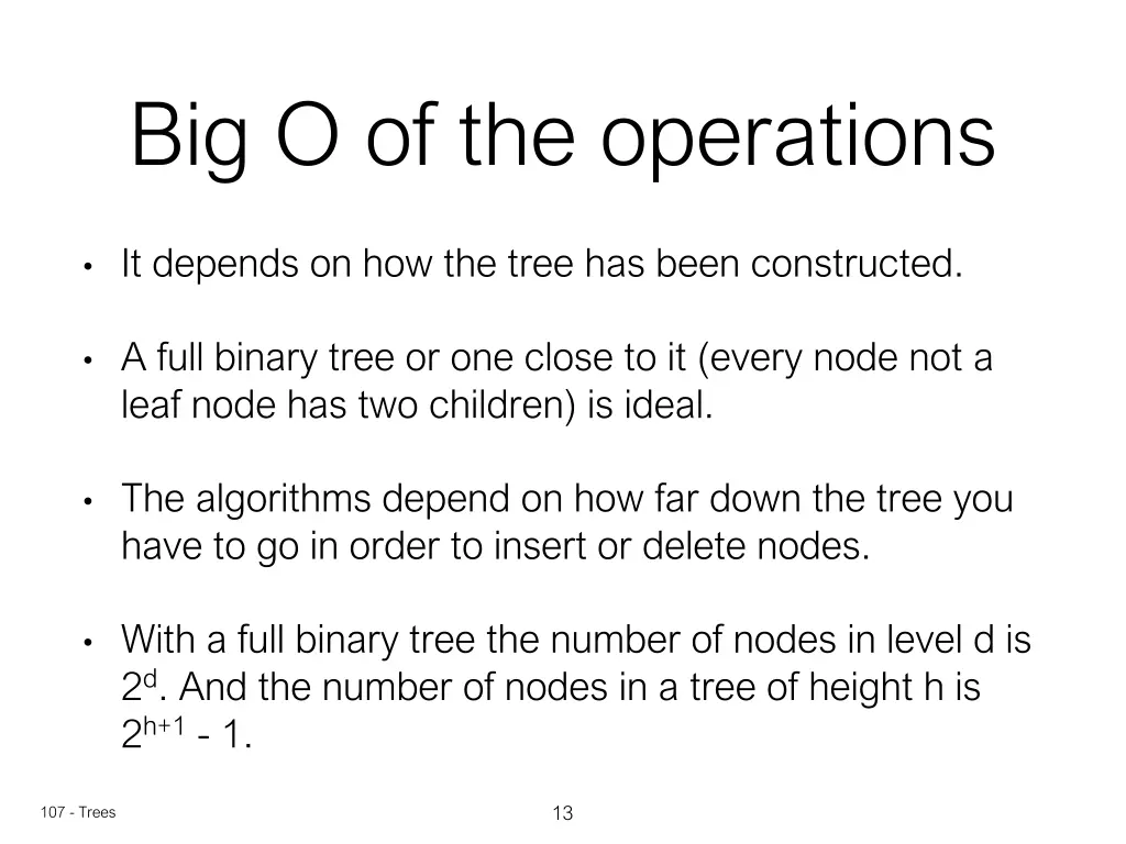 big o of the operations