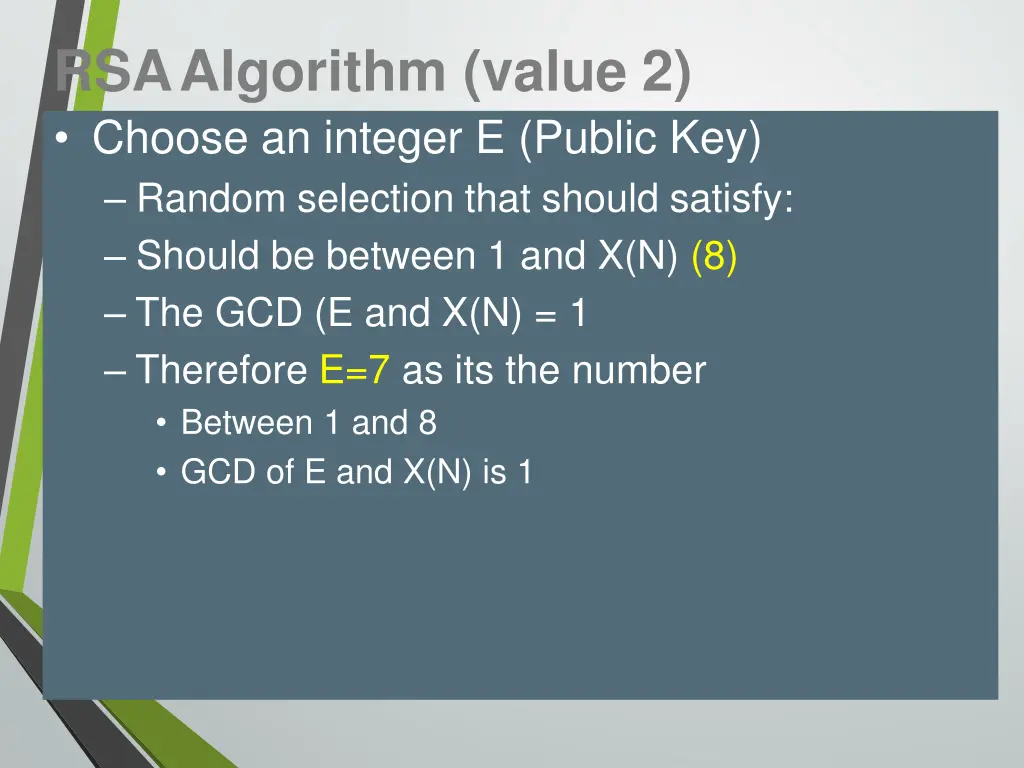 rsaalgorithm value 2 choose an integer e public