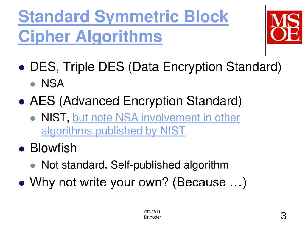 standard symmetric block cipher algorithms