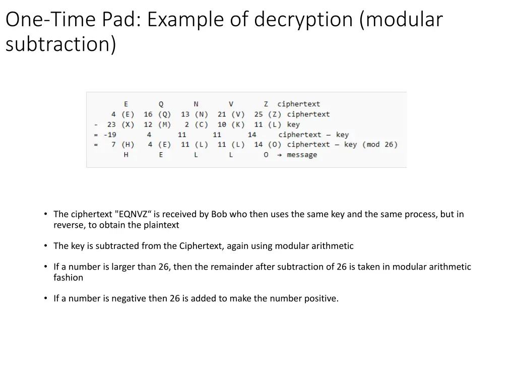 one time pad example of decryption modular