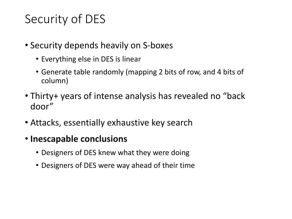 security of des