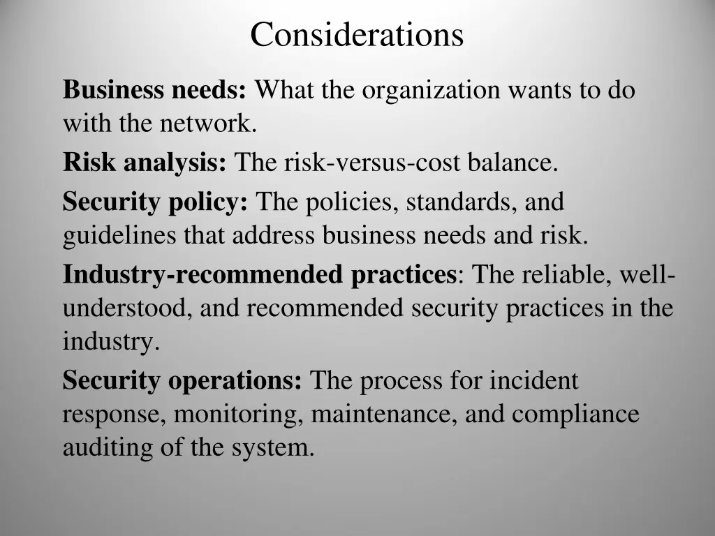 considerations