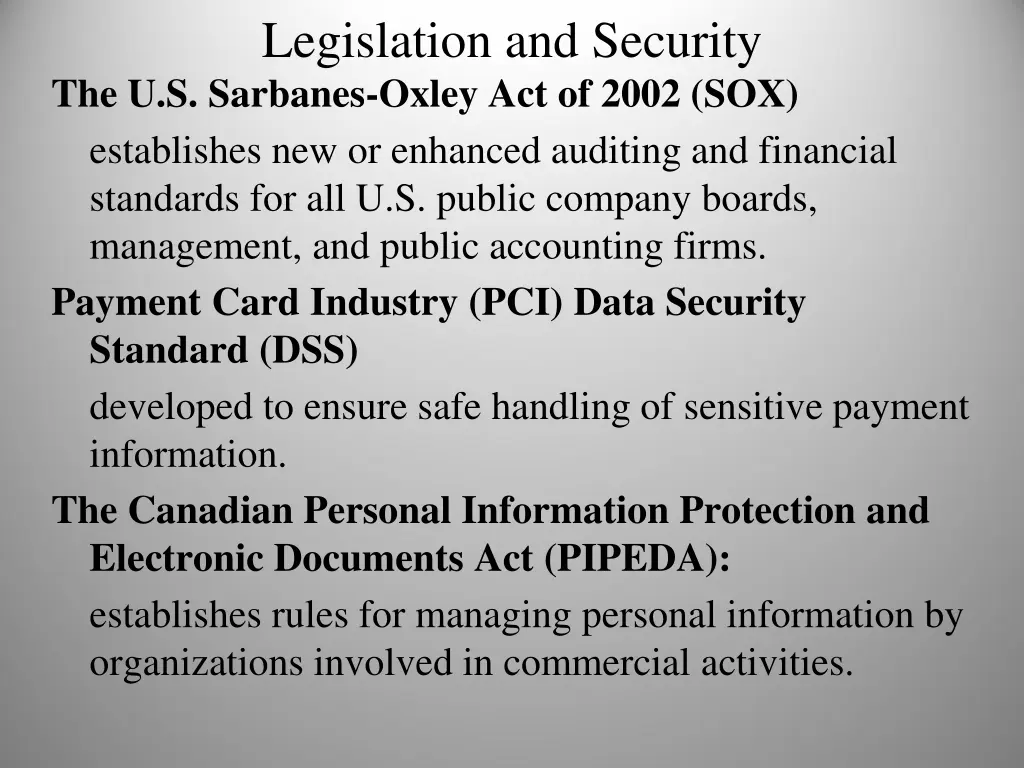 legislation and security the u s sarbanes oxley