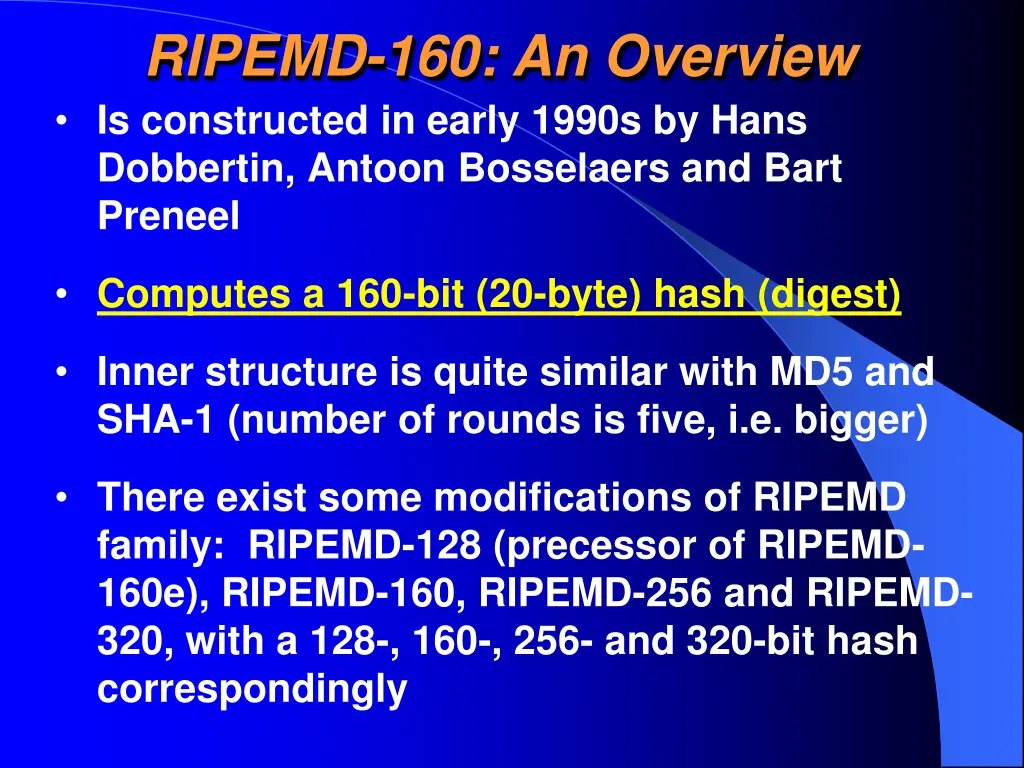 ripemd 160 an overview
