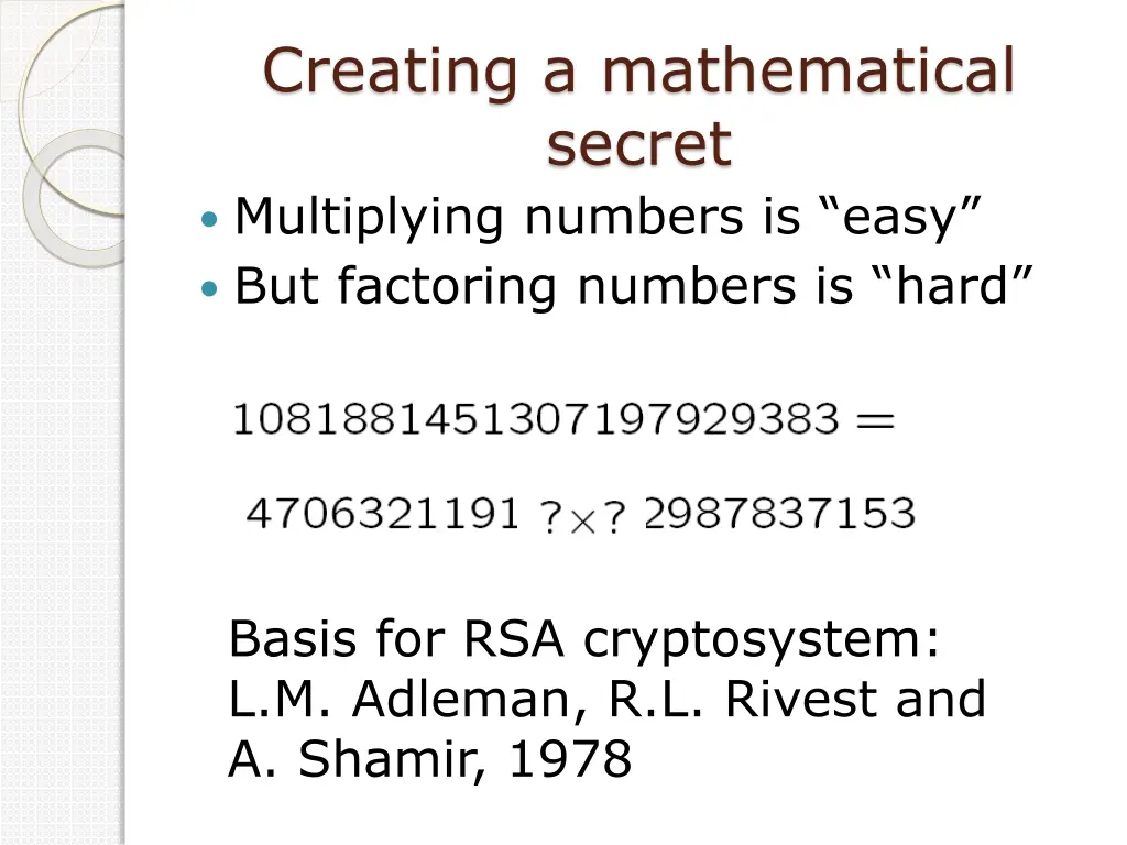 creating a mathematical secret multiplying