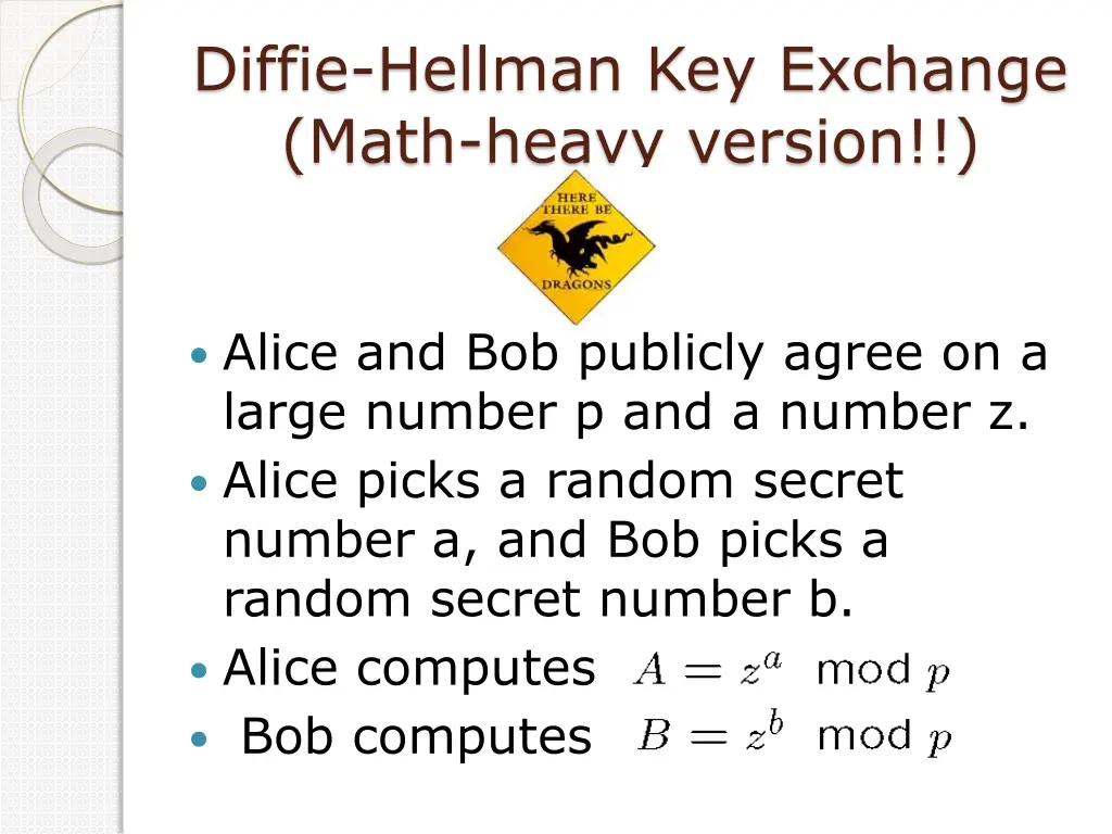 diffie hellman key exchange math heavy version