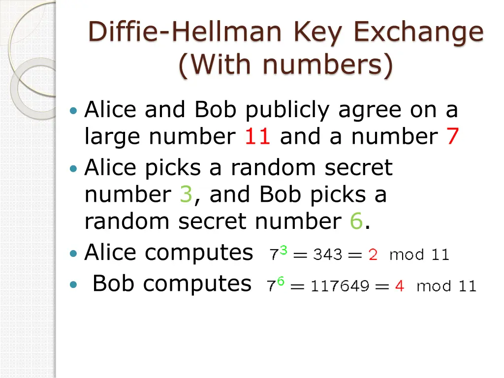 diffie hellman key exchange with numbers