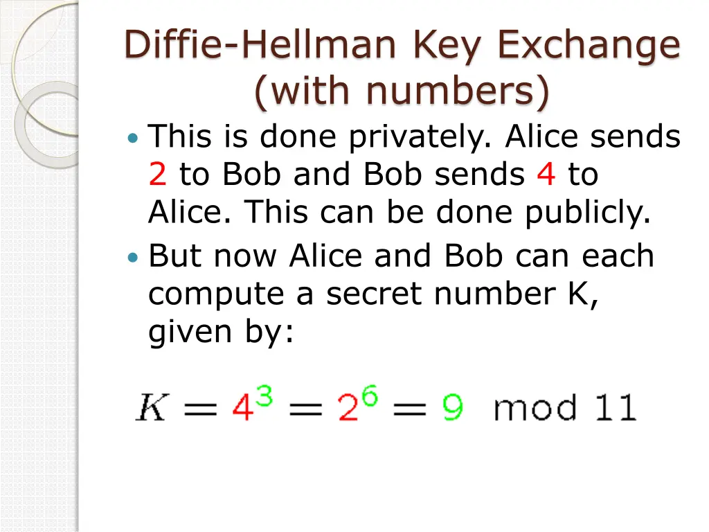 diffie hellman key exchange with numbers this