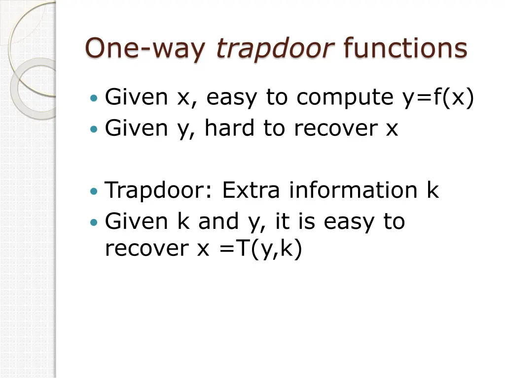 one way trapdoor functions