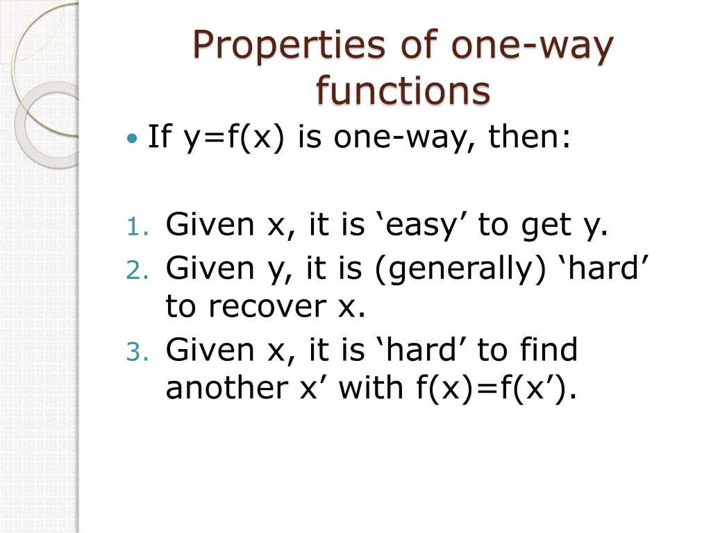 properties of one way functions