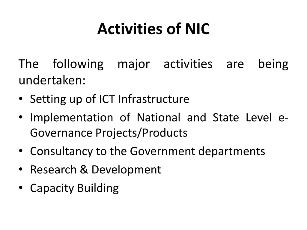 activities of nic