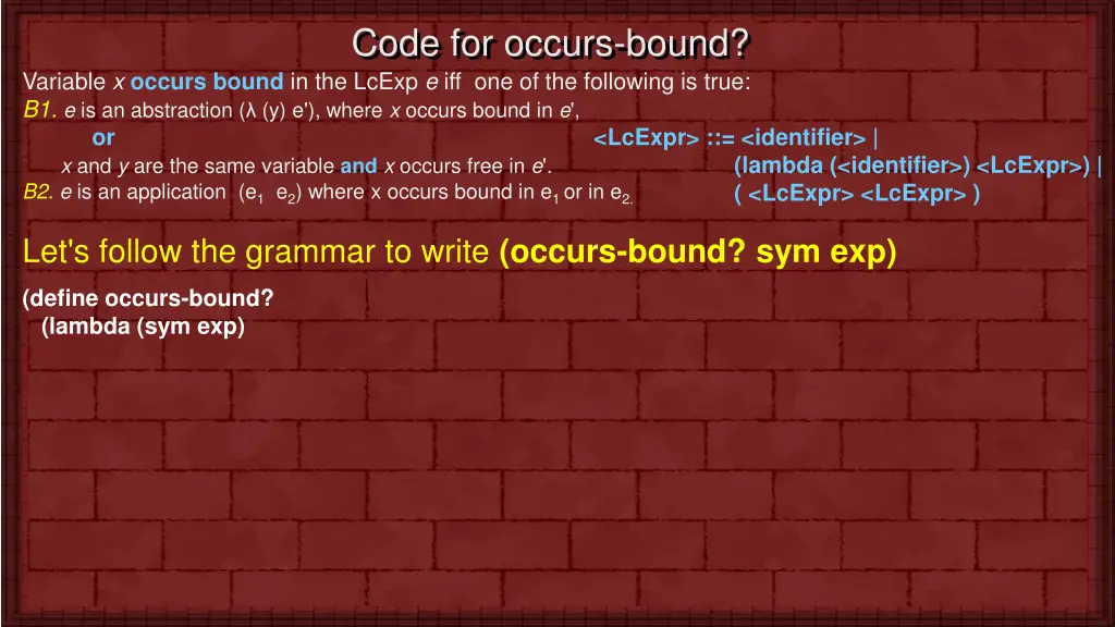 code for occurs bound