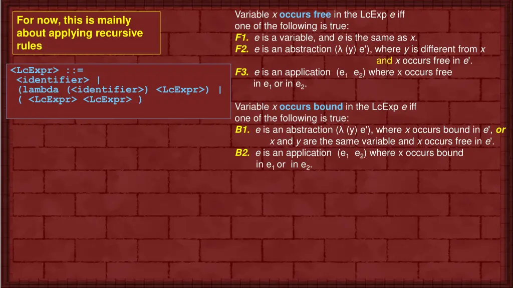variable x occurs free in the lcexp