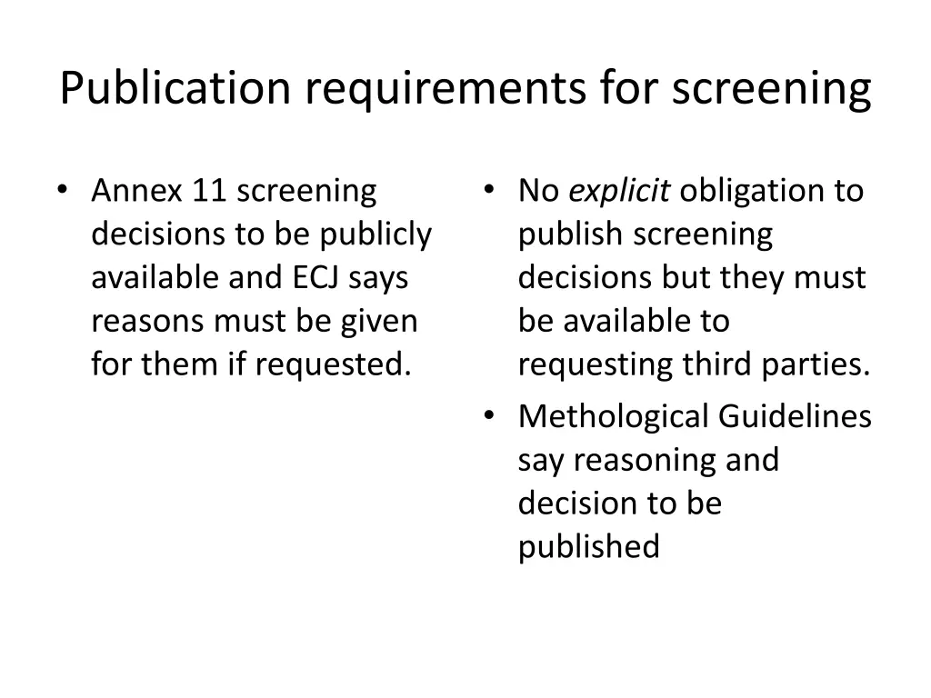publication requirements for screening