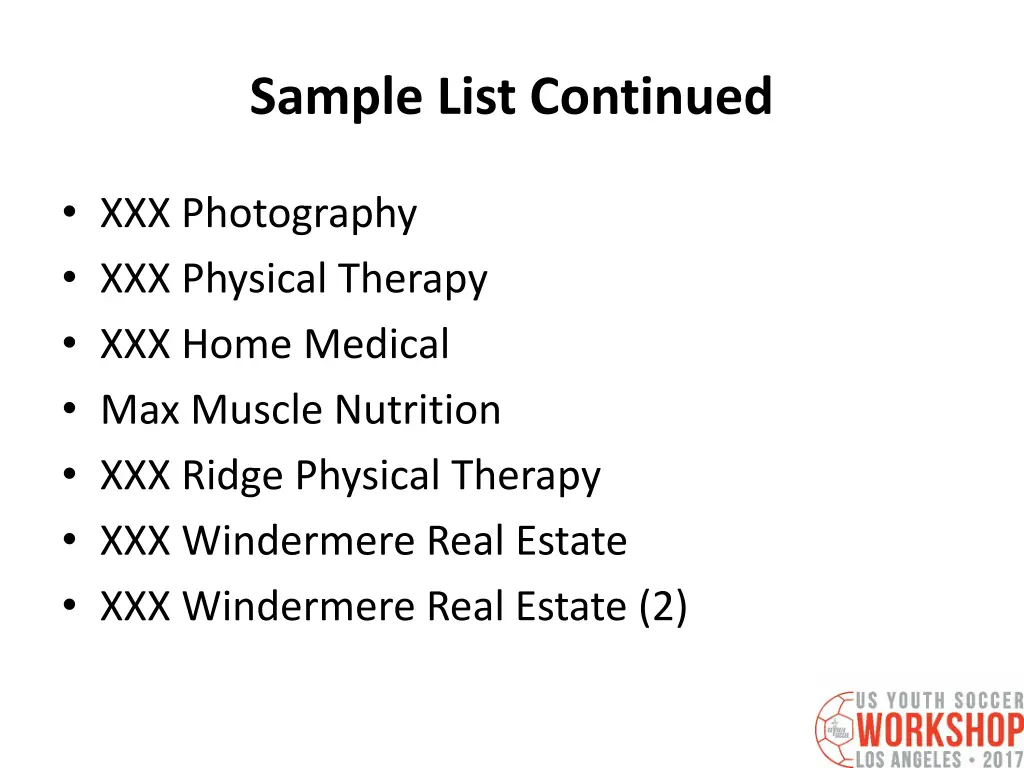 sample list continued 1