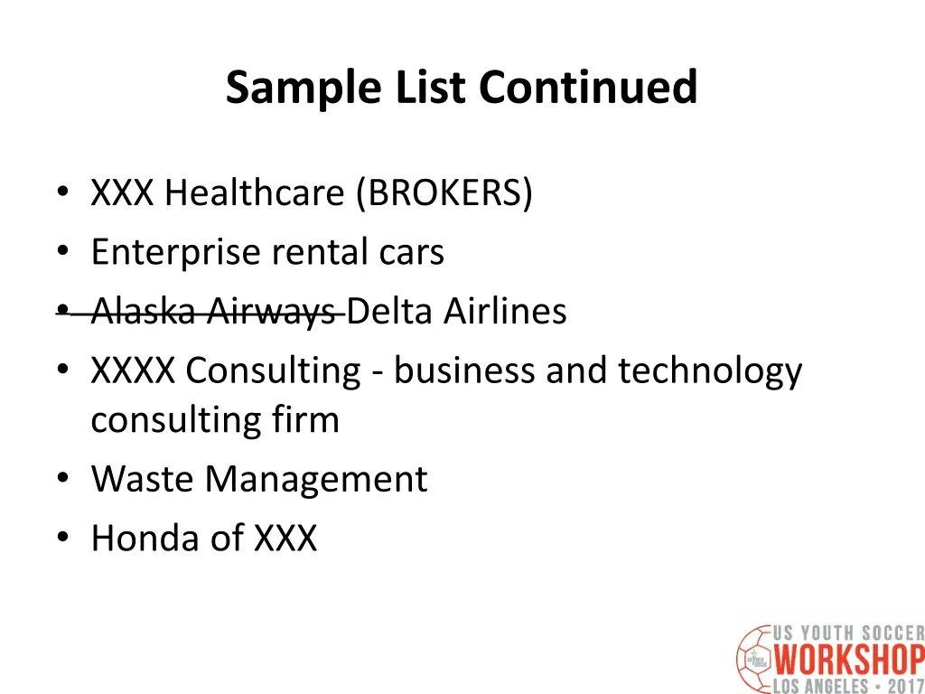 sample list continued
