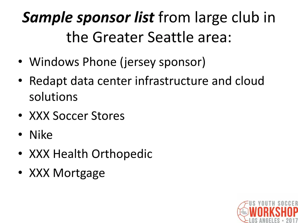 sample sponsor list from large club
