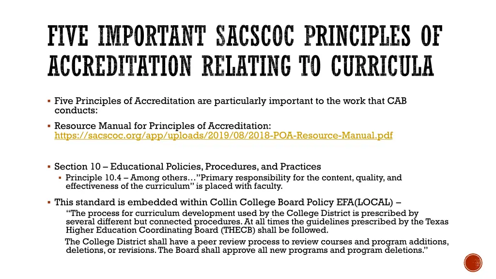 five important sacscoc principles